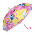 Kids pink color cartoon princess printing straight rain umbrella for children